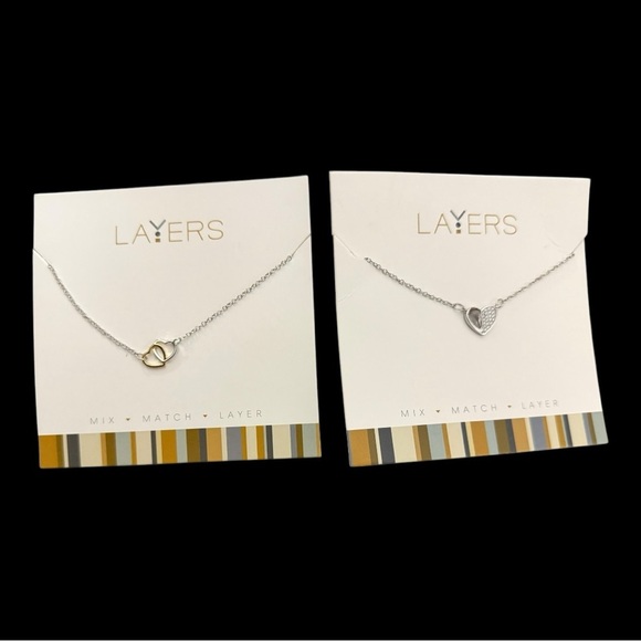 Layers Necklaces - Silver Heart & Two Tone Hearts - Both are new! - Picture 1 of 5